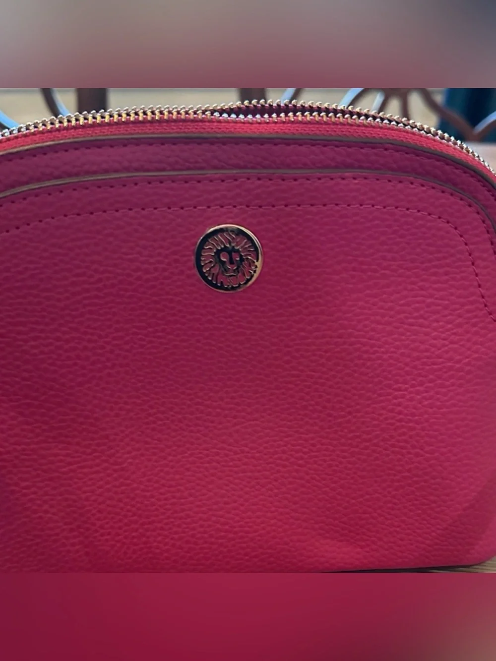 Anne Klein Hot Pink- Fuchsia Pebbled Faux Leather Crossbody with Gold Logo
